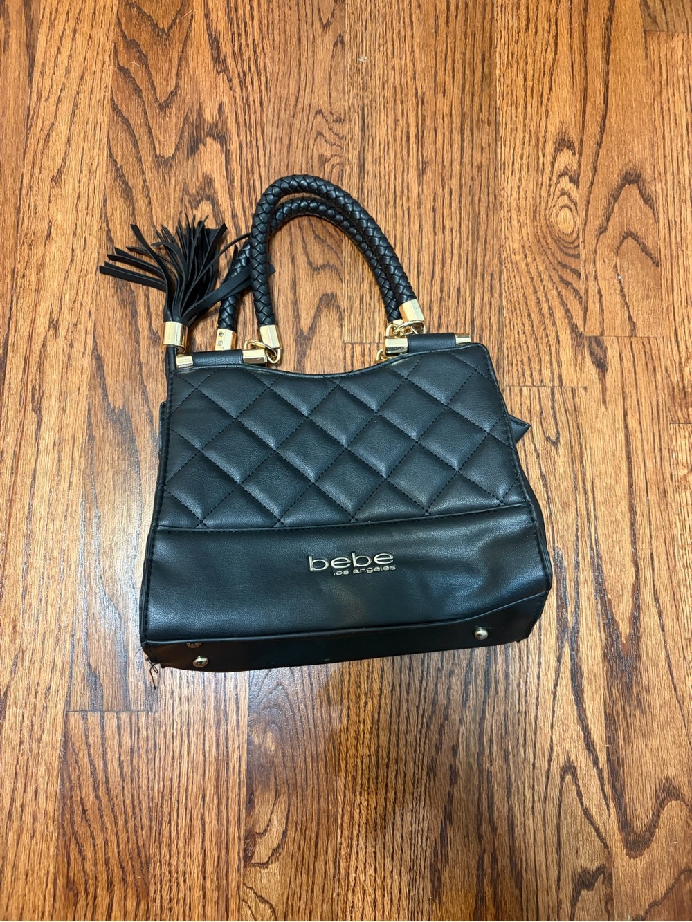 bebe Black Quilted Top-Handle Satchel with Tassel - Picture 3 of 5